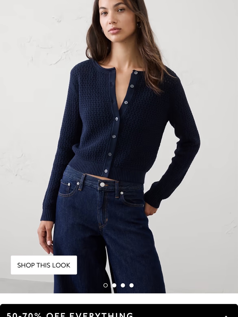 Banana Republic Navy Textured Button-Front Cropped Cardigan